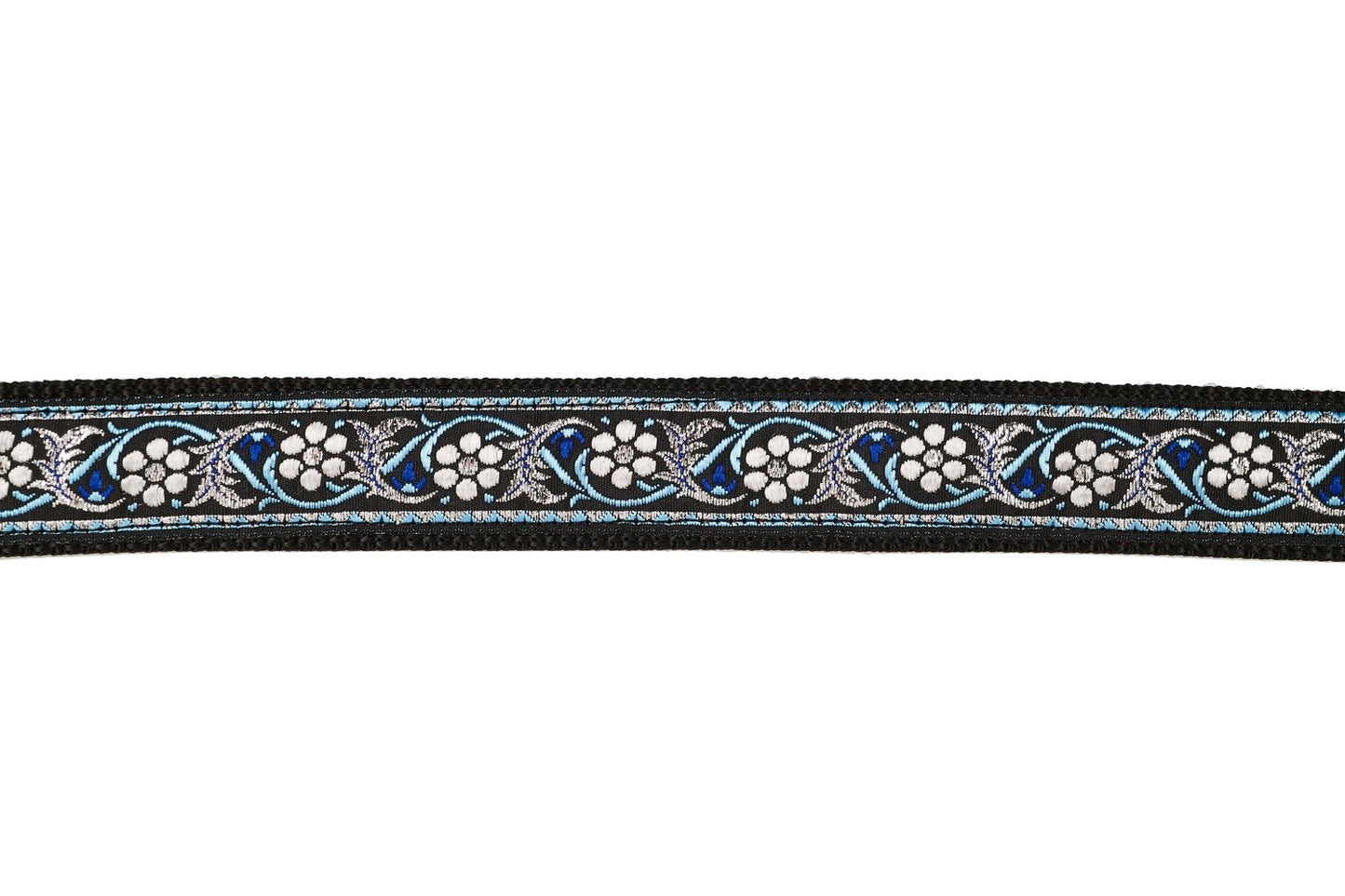 Mackenzie Dog Collar - Designer- 1 inch - Sparkle Blue Flower Side Release Nickel Plated Brass 14-19"