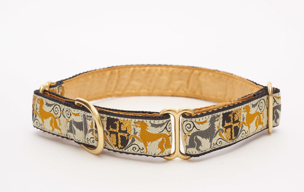 Mackenzie Designer Dog Collar Kenyan Ecru Martingale Polished Brass  23-29"