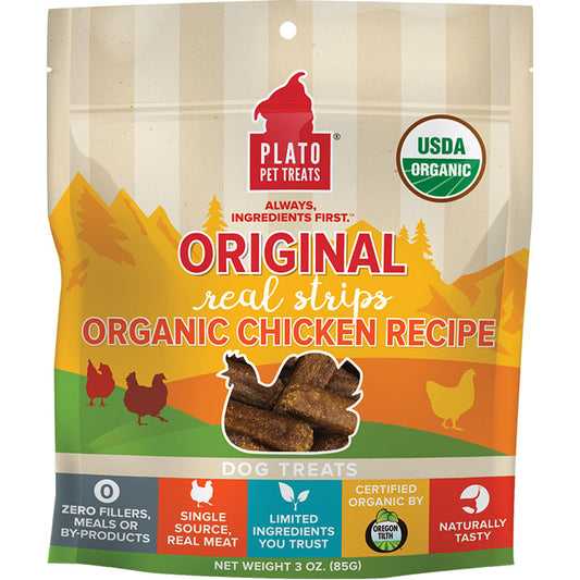 Plato Real Strips Organic Chicken Dog Treats